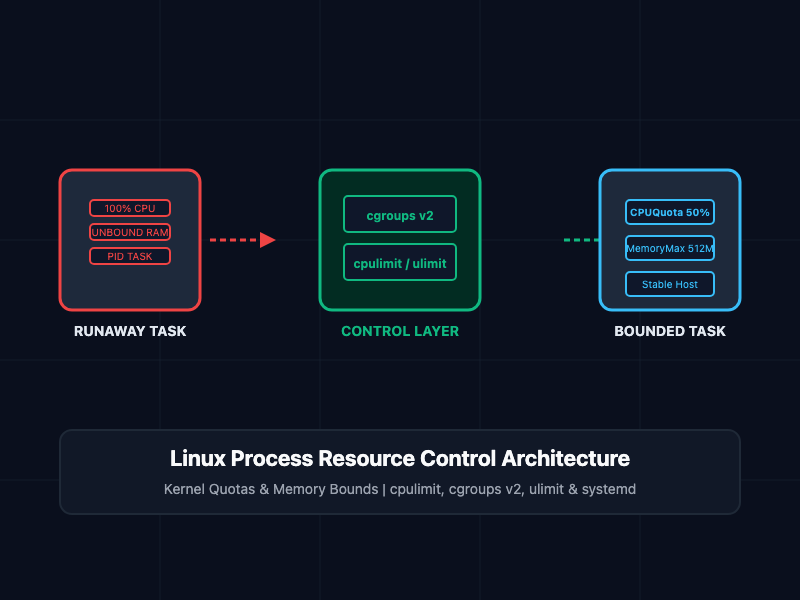 Mastering Linux Process Resource Limits: cpulimit, cgroups v2, ulimit, and systemd